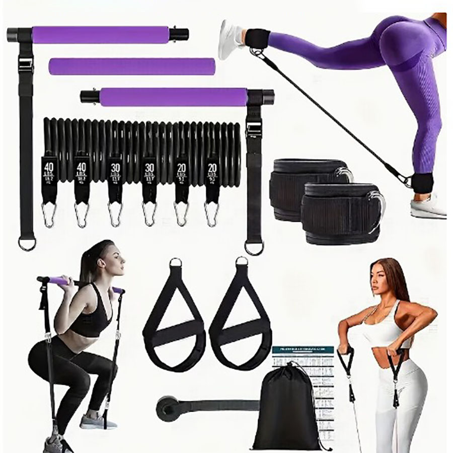 Pilates Bar Kit With Resistance Bands - 180lbs Resistance Bands with Adjustable Pilates