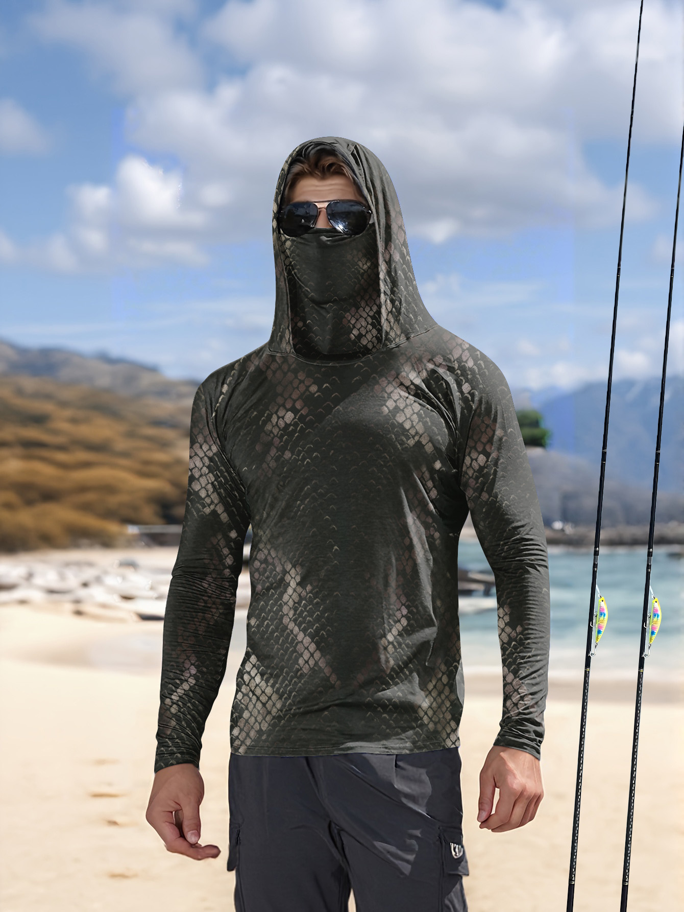 Fishing - Men's Fishing Hooded Long-Sleeved Camouflage Sunscreen