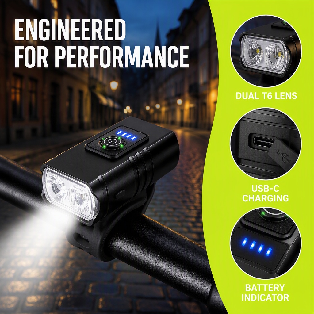 Rechargeable Bicycle Headlight 1000 Lumen - Bike Light USB Rechargeable LED Bicycle