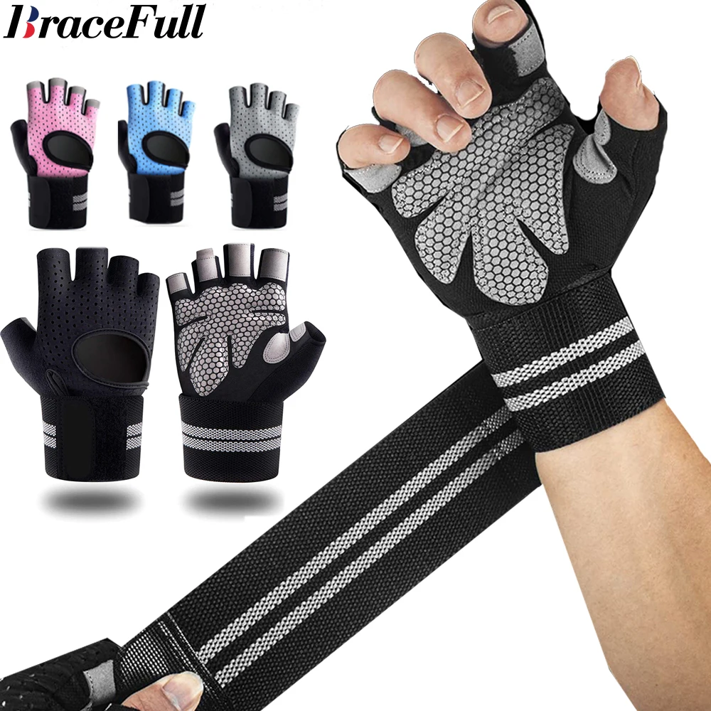 Wrist Wraps Weightlifting Support - 1Pair Half Finger Gym Fitness Gloves