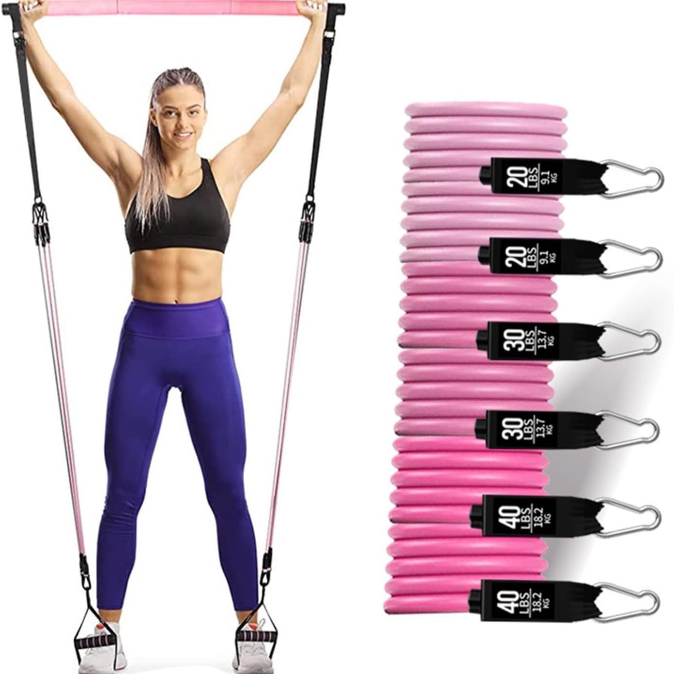 180lbs Resistance Bands with A - Pilates Bar Kit With Resistance Bands recension och pris